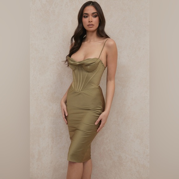 House of CB Myrna Slip Dress Corset Olive Green Size Small - Picture 16 of 16